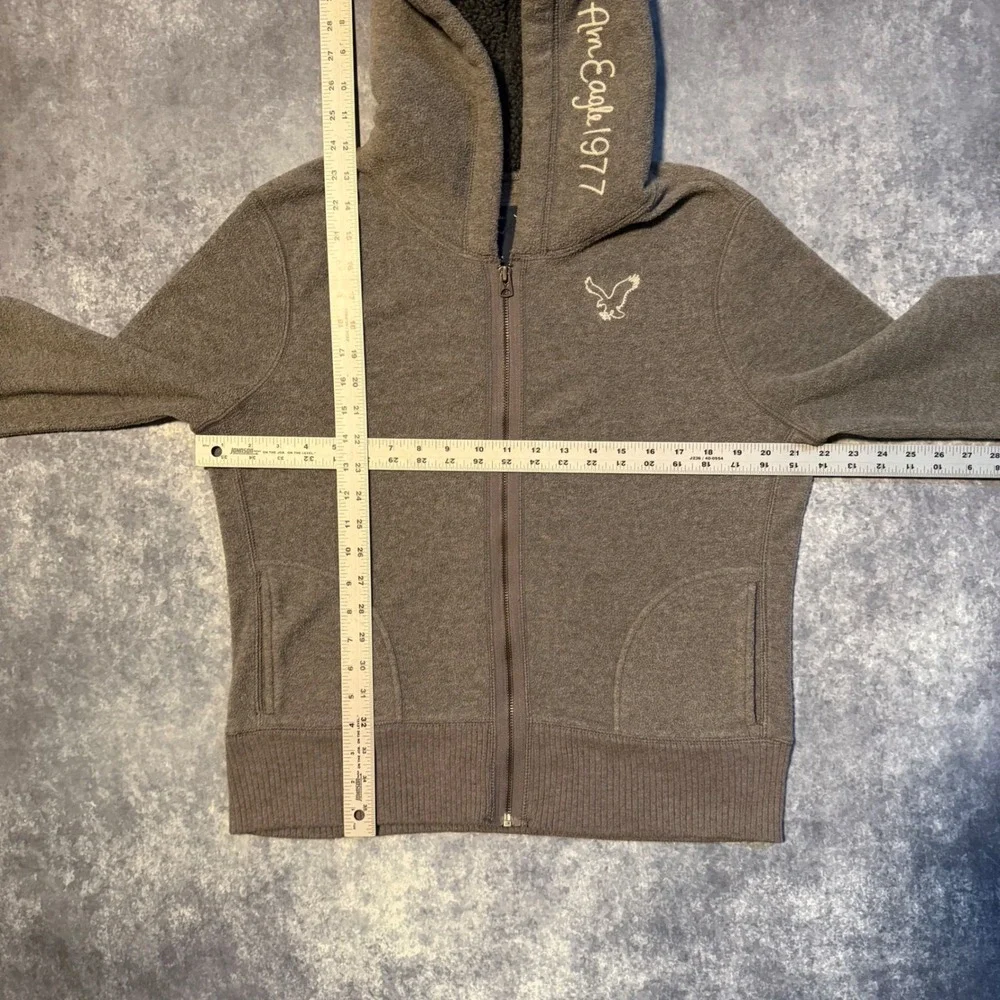 American Eagle Womens Hoodie XL Gray Sherpa Lined Full‎ Zip Fleece